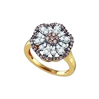 TheDiamondDeal 10k Yellow Gold Womens Brown Round Diamond Flower Cluster Ring 3/4 Cttw
