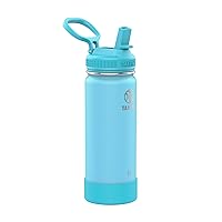 Takeya Actives Kids 18 oz Glow In The Dark Insulated Stainless Steel Water Bottle with Straw Lid, Glow Worm Blue
