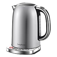 Temp Control Electric Tea Kettle, 1.7L Stainless Steel Water Boiler & Heater, Fast Boiling 1500 Watts, Matte Black Cordless Kettle with Auto-Shutoff, Boil-Dry Protection, LED Light, Silver