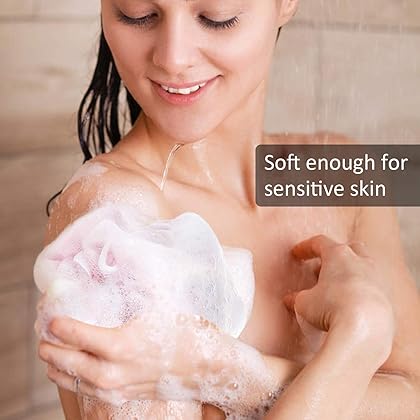 Novosun Loofah Bath Sponge Luffa Loufa Body Scrubber Mesh Pouf Shower Ball Exfoliating Shower Sponge Pack of 4 (60g/pcs)