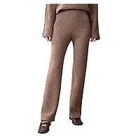Women 100% Cashmere Pants Autumn Winter Soft Waxy Comfortable High-Waist Knitted Thicken Wide Leg Pants