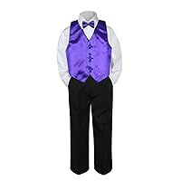 4pc Formal Baby Teen Boy Purple Vest Bow Tie Set Black Pants Suit S-14 (8)