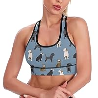 Pattern with Dogs Colorful Women's Sports Bra Wirefree Breathable Yoga Vest Racerback Padded Workout Tank Top