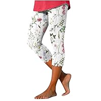 Women's Floral Print Capri Leggings - High Waisted Tummy Control Tight Pants for Running Exercise Yoga Gym Workout