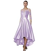 Mother of The Bride Dress Lace Appliques Satin Wedding Guest Party Dresses Long Sleeves Formal Evening Gown