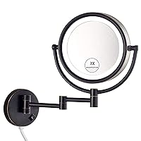 Black Wall Mounted LED Makeup Mirror, Lighted Double Sided Magnifying Makeup Mirror for Bathroom Bedroom, 3X Magnification 8.5 Inches