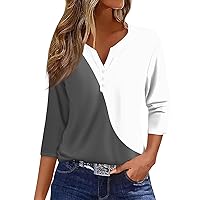 3/4 Sleeve Tops for Women, V Neck Button Down Summer Casual Plus Size Blouses Going Out Loose Fit Fashion Basic Dressy Tees