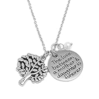 BESTOYARD Tree of Life Pendant Necklace Mother's Day Jewelry Gift Engraved Words Round Pendant Charm Necklace (The Love Between A Mother & Daughter is Forever)