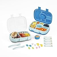 Lille Home 2-Pack Meal Prep Bento Box Set – Reusable 4-Compartment Lunch Containers, Portion Control, BPA-Free, with Fork, Spoon, Sauce Container, fruit pickers and name stickers (Blue)