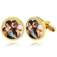 Custom4U Personalized Cufflinks for Men,Custom Photo Cufflinks/Initials Cufflinks,Stainless Steel/Gold/Black Cuff Links Customized Wedding Memorial Gift for Groom Father of the Bride