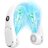 Portable Neck Fan with LED Display, 5200mAh Rechargeable Hands Free Bladeless Fan, 4 Speeds Operated Wearable Personal Fan