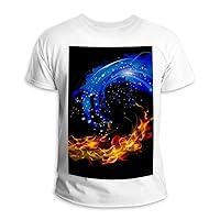 Fire and Water Unisex T-Shirt Fashion Round Neck Casual Sports Top