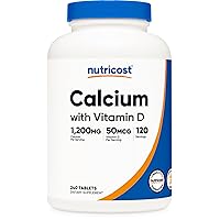 Calcium with Vitamin D, 240 Tablets - Calcium (1200mg) Vitamin D (50mcg) Per Serving - Non-GMO, Gluten Free