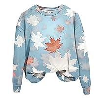 Women's Crew Neck Sweatshirts Casual Long-Sleeved Maple Leaf Autumn Print Round Velvet Sweatshirt Top, S-3XL