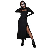 SweatyRocks Women's Long Sleeve Cut Out Split Thigh Hooded Dress Drawstring Skinny A-Line Dresses Black X-Small