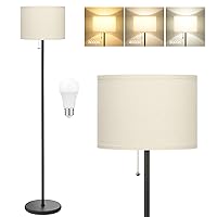 Ambimall Floor Lamp for Bedroom, 3 Color Temperature LED Floor Lamp with Pull Chain Switch, Modern Standing Lamps for Living Room, Office, Kids Room, Reading(Bulb Included)