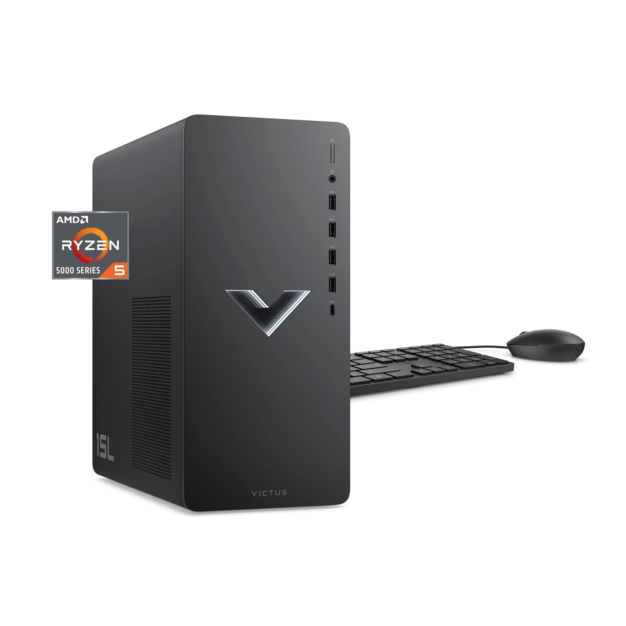 HP 2023 Victus 15L Gaming Desktop PC, AMD 6-Core Ryzen 5600G Processor (Up to 4.4 GHz), 16GB RAM, 512GB SSD, AMD Radeon RX6400, Mouse and Keyboard, Win 11 Home, Mica Silver, Z&O Accessory