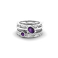 Spinner Ring with Amethyst 925 Sterling Silver | Fidget Band Meditation Ring Beautiful Texture | For Men & Women Anxiety Stress Relieving
