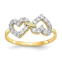 10k Yellow Gold Double Heart Cubic Zirconia Cz Ring Love Fine Jewelry For Women Gifts For Her