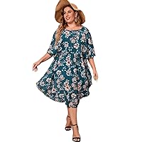 HUA SHANG Plus Size Summer Dresses for Women Floral Print Casual Chiffon Long Beach Sundresses