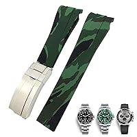 20mm 21mm Rubber Watch Strap Fit for Submariner Rolex Daytona GMT Seiko Hamilton Curved end Sport Watchband (Color : Camouflage Green, Size : 21mm)