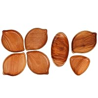 Save 5% | Leaf Wood Plates Set of 4 - Wood ​Platte Set of 3 | Serving Plates Fruit, Salad, Platter Vegetable Food Dish, Decorative Plate Set, Unbreakable Classic Charger Plates & Easy Cleaning