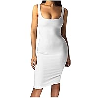 Women's Casual Dress Tank Vest Dress Sleeveless Knee Length Slim Fit Midi Dress Club Pencil Dress