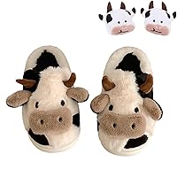 Cartoon Cow Cotton Slippers, Cute Cozy Fuzzy Animal Slippers, Winter Indoor Outdoor Slippers for Women