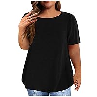 Plus Size Tops for Women,Womens Trendy Solid Crewneck Short Sleeve T-Shirt Casual Loose Fit Summer Basic Tees