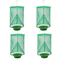 Ranch Fly Trap Outdoor Hanging Reusable with Fishing Apparatus | Food Bait Tray Catcher Cage for Indoor or Outdoor Family Farms, Park (4 Pack)