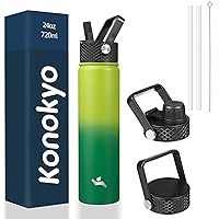Insulated Water Bottle with Straw,24oz 3 Lids Metal Bottles Stainless Steel Water Flask,Bamboo Grove