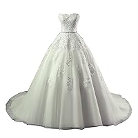 Women's Tulle Lace Applique Bridal Dress Heart Neckline A Line Wedding Dress Off Shoulder Strapless