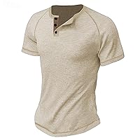 Trendy Men's Henley Shirts Short Sleeves T-Shirts Solid Casual Slim Fit Tees Tops