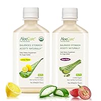 Organic Aloe Vera Juice - 2 Bottle Sample Pack - Lemon and Grape Flavor - 2x500ml