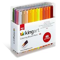 KINGART PRO Coloring Brush Pen Watercolor Markers, in 48 Vivid Colors with Blendable Ink for Fine, Medium, or Bold Brush Strokes