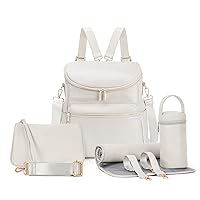 Minsong Diaper Bag Backpack, Fashion Leather Mommy Backpacks, Travel Baby Diaper Bags with in Bag Organizer and Changing Pad (Pearl White)