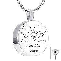 Cremation Jewelry for Ashes Pendant Wing round Urn Necklace Stainless Steel Memorial Urn Locket Keepsake Ashes Jewelry for Women/Men (Papa)
