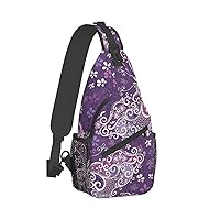 Purple Butterflies Print Trendy Casual Daypack Versatile Crossbody Backpack Shoulder Bag Fashionable Chest Bag