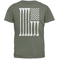 Old Glory 4th of July Halloween Skeleton Bones American Flag Military Green Adult T-Shirt - X-Large