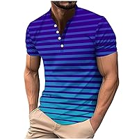 Polo T Shirts for Men Fashion 2024 Summer Printed Button Up Short Sleeve Golf Polo Shirts Colorblock Athletic Tshirt