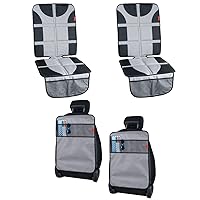 Lusso Gear Two Pack of Car Seat Protector (Gray) + Two Pack of Heavy Duty Kick Mats (Gray), Waterproof, Protects Fabric or Leather Seats, Premium Oxford Fabric, Travel Essentials
