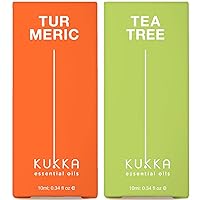 Turmeric Oil for Hair Growth & Tea Tree Oil for Skin Set - 100% Nature Therapeutic Grade Essential Oils Set - 2x0.34 fl oz - Kukka
