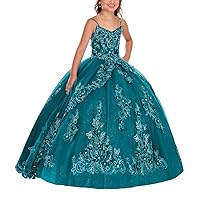 Girl's Spaghetti Straps Appliqued Flower Girl Dresses Royal Blue Sleeveless Pageant Ball Gown