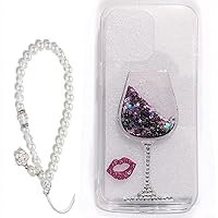 Quicksand Wine Glass Phone Case for iPhone 15 14 13 12 11 Pro Max 7 8 Plus XR XS,Glitter Sparking Bling,Clear Silicone Shell with Pearl Lanyard for Women (Clear, for iPhone 7 Plus)