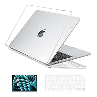 EooCoo Case Compatible with MacBook Air 15 inch 2024 2023 Release M3 A3114 M2 A2941 Liquid Retina Display, Plastic Hard Shell Case + Keyboard Cover + Screen Protector, Crystal Clear