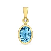 EDS Jewels 9ct Gold Ladies Diamond Pendant Brilliant Cut with Blue Topaz - 15mm*6mm WJS14406