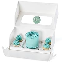 Bento Cake Box with Cupcakes - Perfect for Bento Box Cake and Cupcakes, Bento Cake and Cupcake Boxes Combo, 5 Sets: Cupcake and Bento Cake Boxes Fit 4 Regular Cupcakes and Mini Cake.