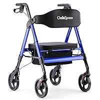 Heavy Duty Rollator Walker - Bariatric Rollator Walker with Large Seat for Seniors Support Up 450 lbs (Blue)
