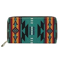 Navajo Wallet Women RFID Blocking Purse Cell Phone Pouch Native American Handbag Outdoor Travel Zip Around Long PurseBoho Southwestern Aztec Tribal Stripe Ethnic Geometric Green Red Gift Box