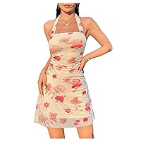 Milumia Women's Solid Layer Hem Sleeveless Halter Dress Cowl Neck Flared Mini Dresses Apricot Medium